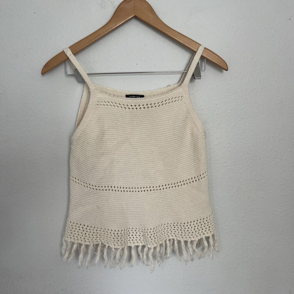 Takara‎ Girls Sleeveless Crochet Knit Fringe Y2K 2000 Top XL